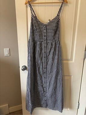 ModCloth Navy and White Gingham Button Front Midi Dress Size 1X Pockets